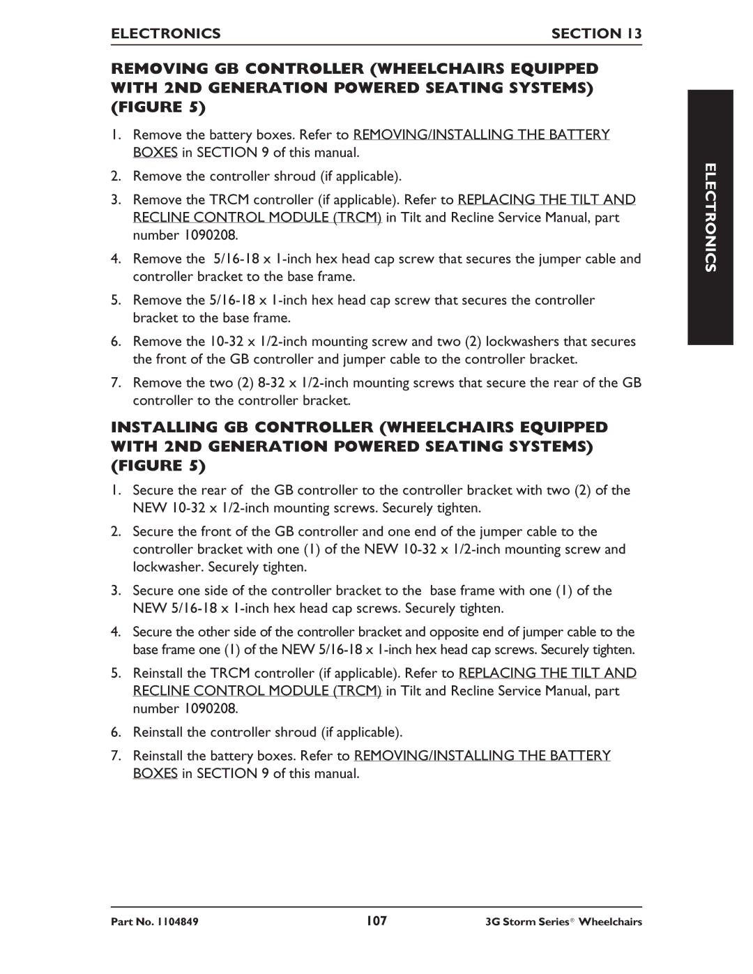 Invacare Arrow RWD, Torque SP RWD, Ranger X RWD service manual 107 