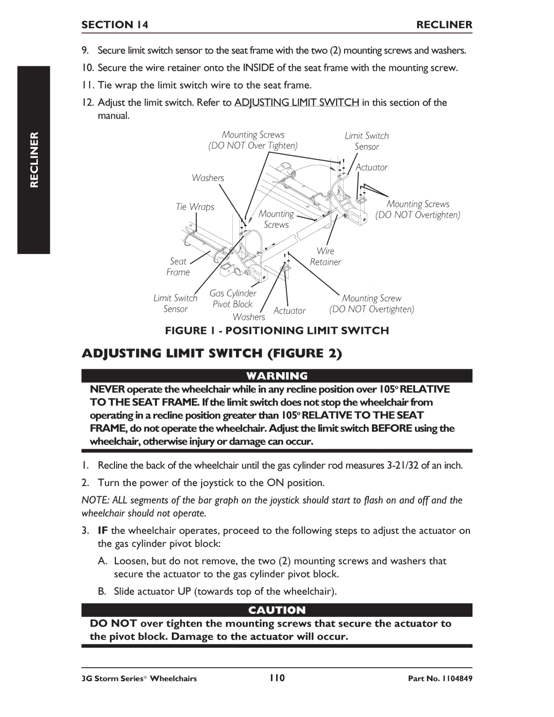 Invacare Arrow RWD, Torque SP RWD, Ranger X RWD service manual Adjusting Limit Switch Figure, Section Recliner 