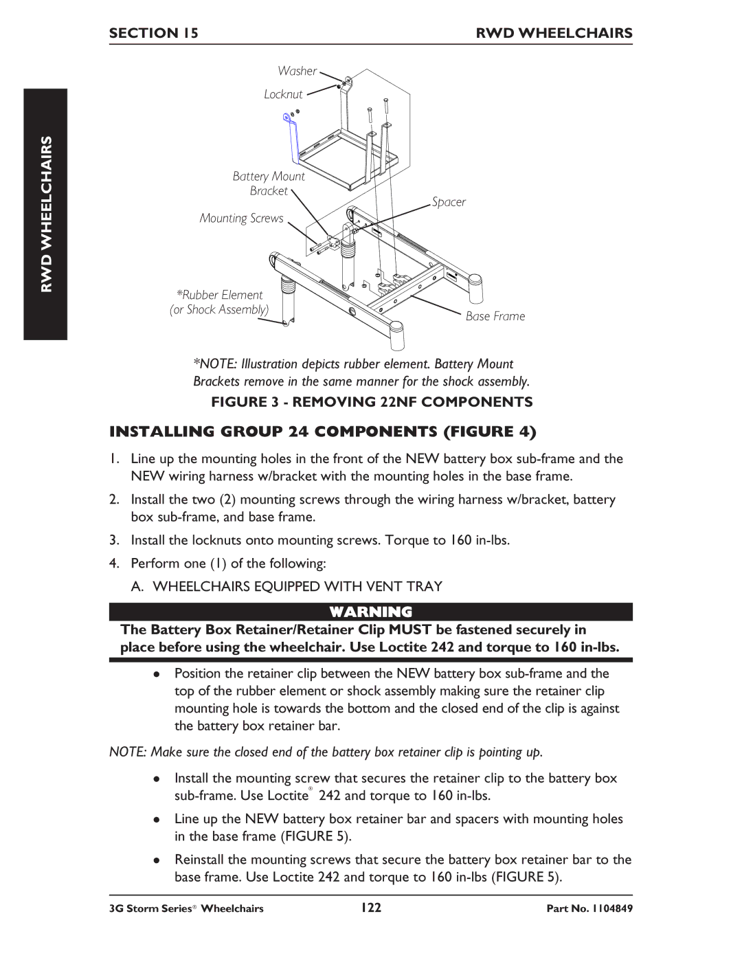 Invacare Arrow RWD, Torque SP RWD, Ranger X RWD Installing Group 24 Components Figure, Wheelchairs Equipped with Vent Tray 