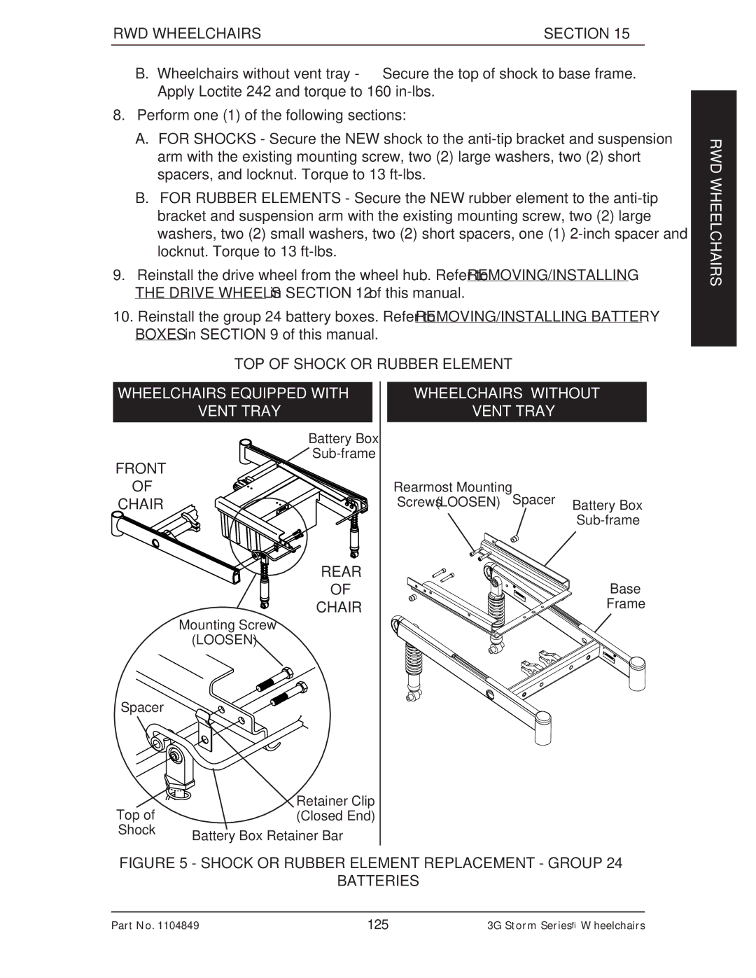 Invacare Arrow RWD TOP of Shock or Rubber Element, RWD Wheelchairs Wheelchairs Equipped with Vent Tray, Front Chair Rear 