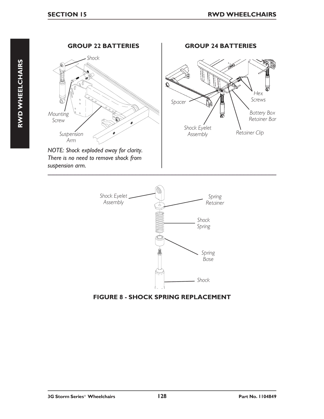 Invacare Arrow RWD, Torque SP RWD There is no need to remove shock from suspension arm, Shock Spring Replacement 