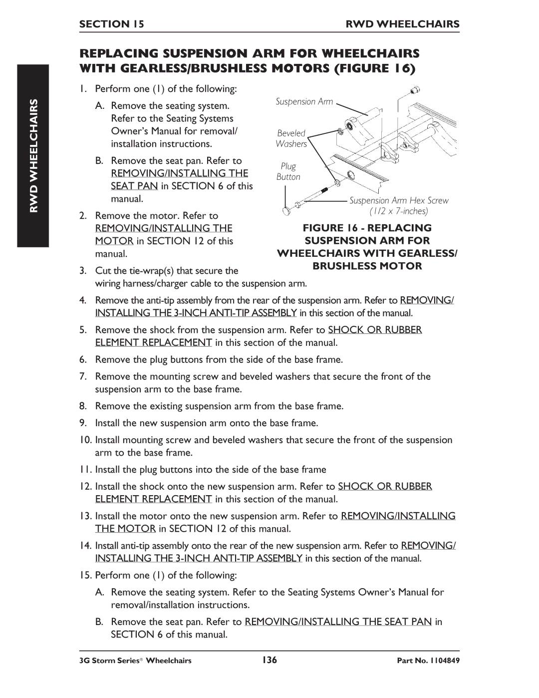 Invacare Ranger X RWD, Torque SP RWD, Arrow RWD Removing/Installing, Suspension ARM for, Wheelchairs with Gearless 