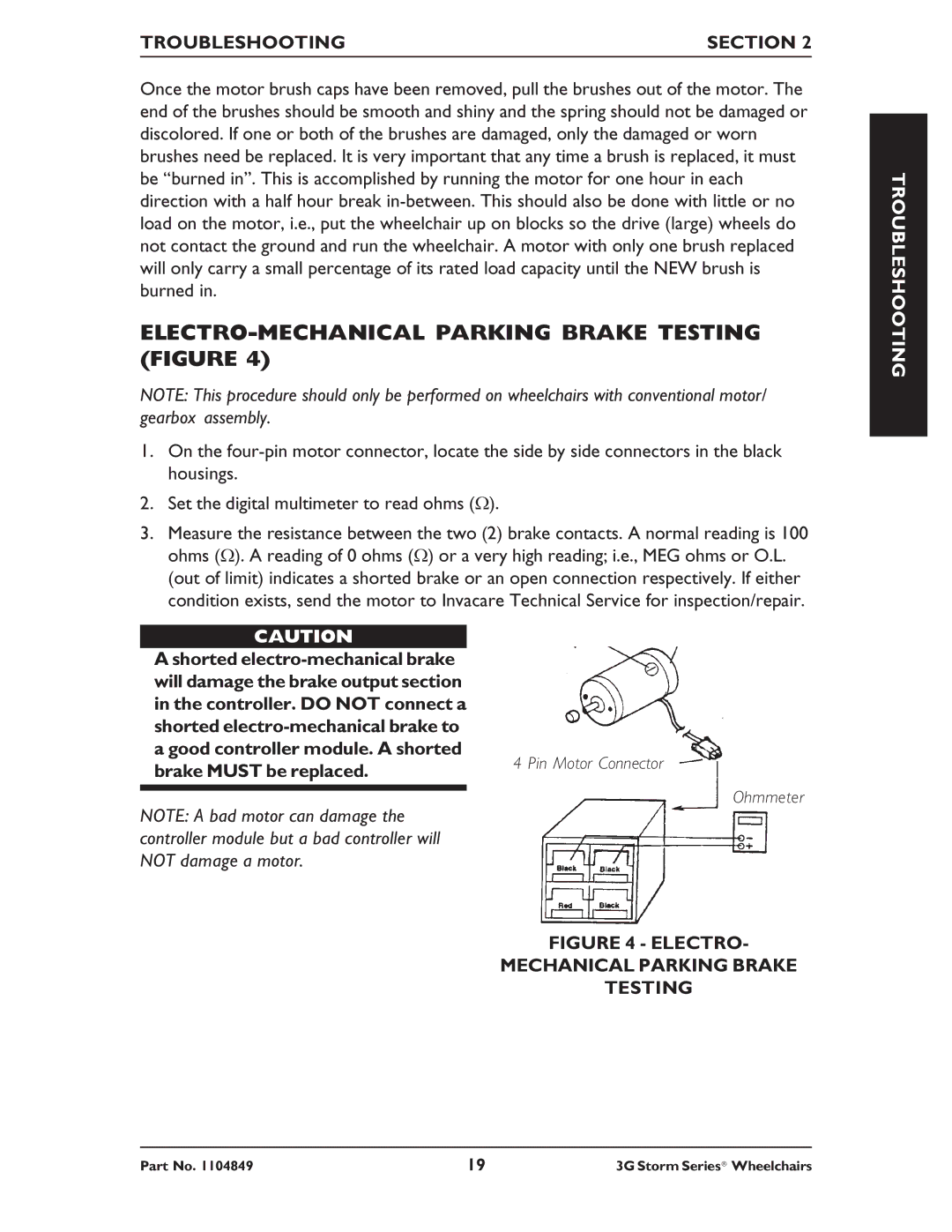 Invacare Ranger X RWD, Arrow RWD ELECTRO-MECHANICAL Parking Brake Testing Figure, Electro Mechanical Parking Brake Testing 