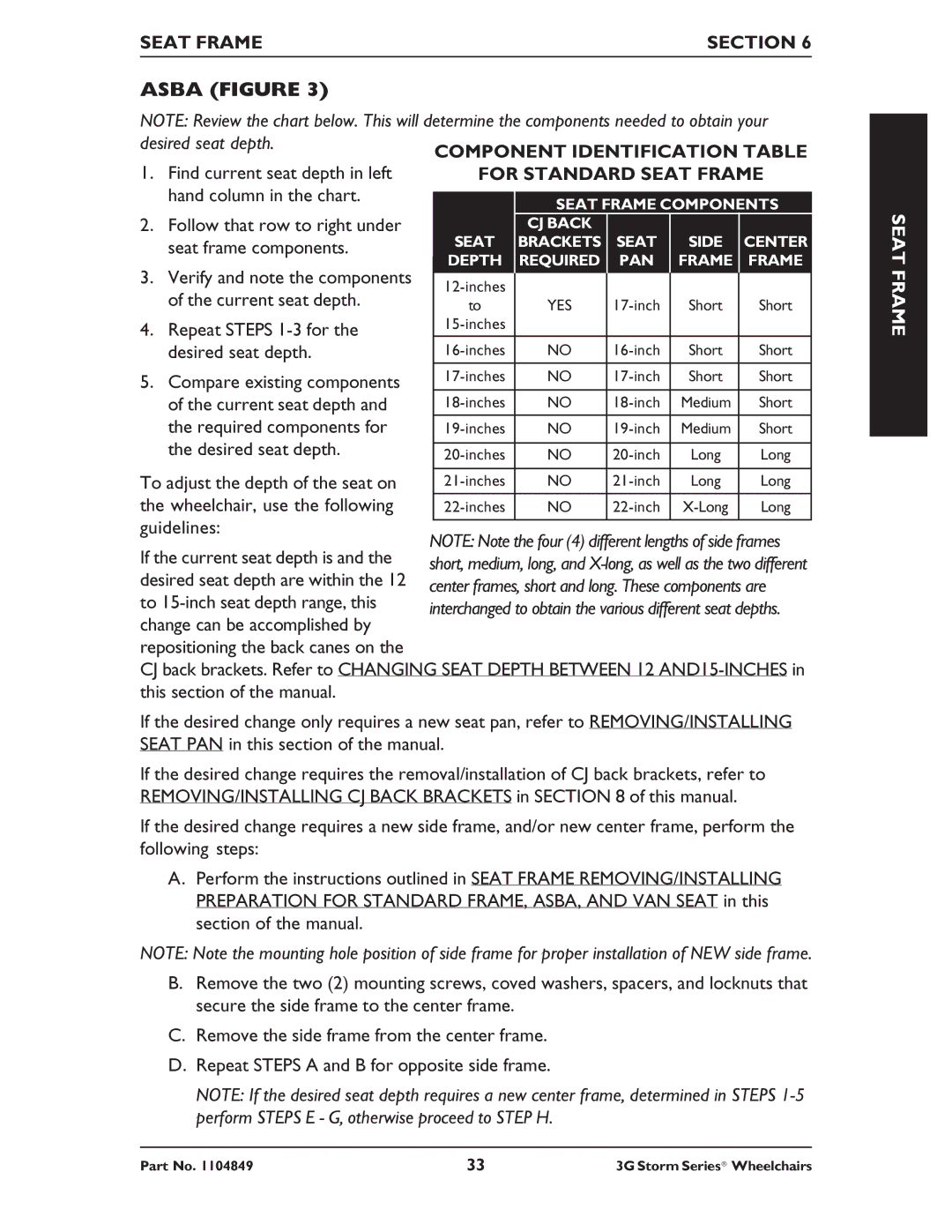 Invacare Torque SP RWD, Ranger X RWD, Arrow RWD service manual Asba Figure, Repeat Steps 1-3 for the desired seat depth 