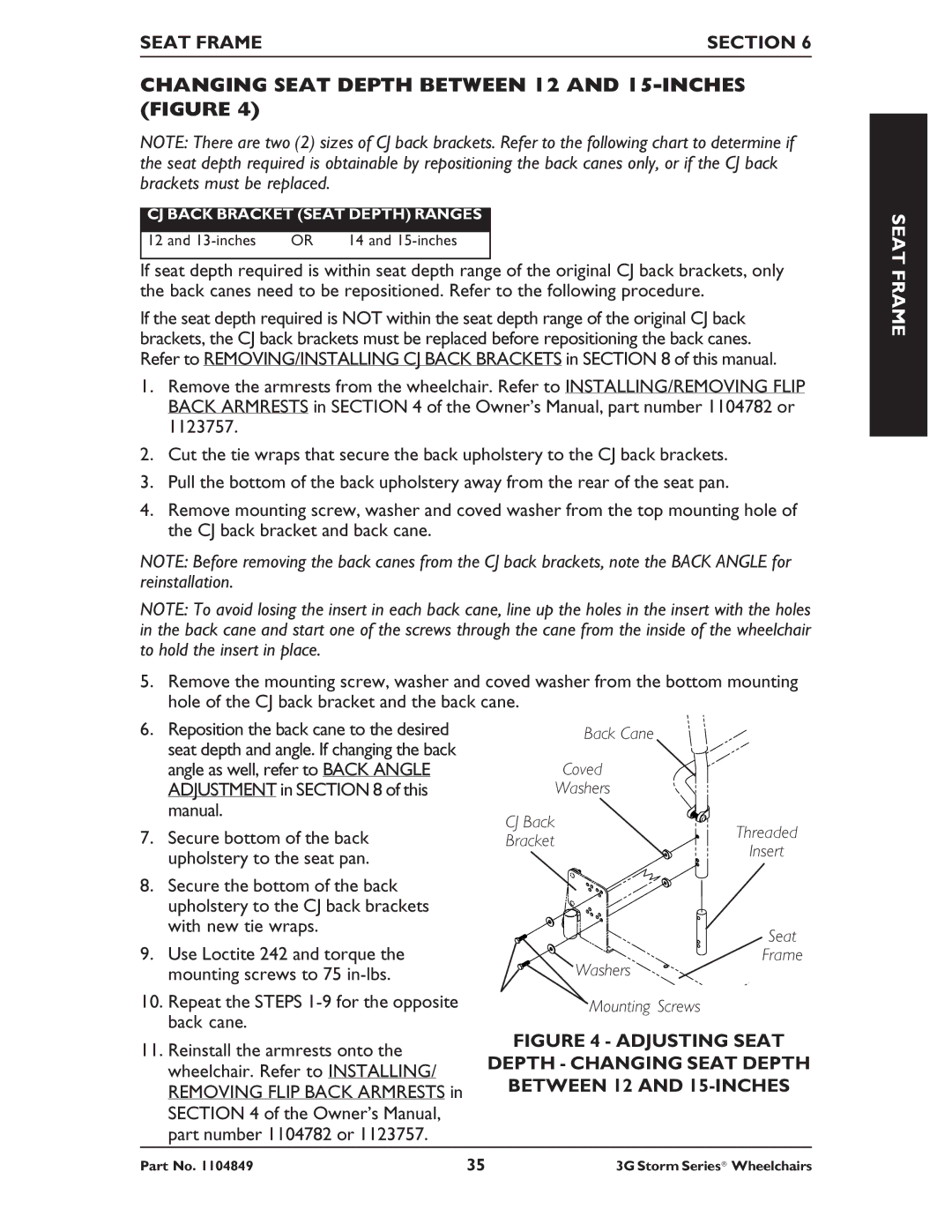 Invacare Arrow RWD Changing Seat Depth Between 12 and 15-INCHES Figure, Repeat the Steps 1-9 for the opposite back cane 