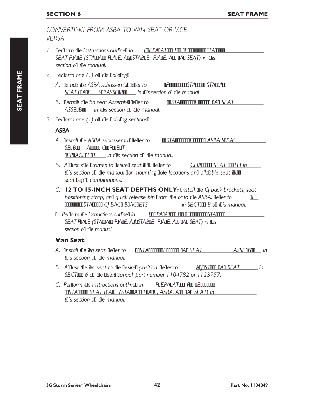 Invacare Torque SP RWD, Ranger X RWD, Arrow RWD service manual Converting from Asba to VAN Seat or Vice Versa 