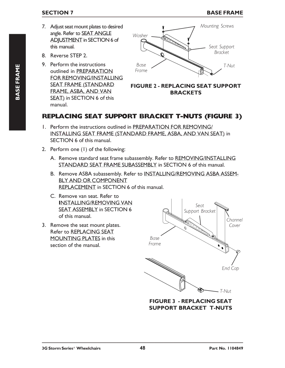 Invacare Torque SP RWD, Ranger X RWD Replacing Seat Support Bracket T-NUTS Figure, Replacing Seat Support Brackets 