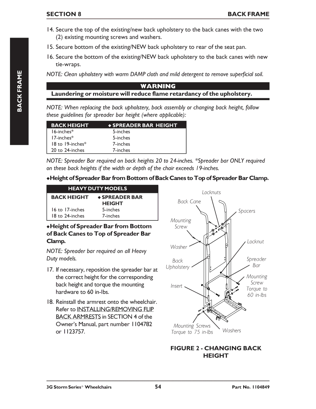 Invacare Torque SP RWD, Ranger X RWD, Arrow RWD service manual Changing Back Height 