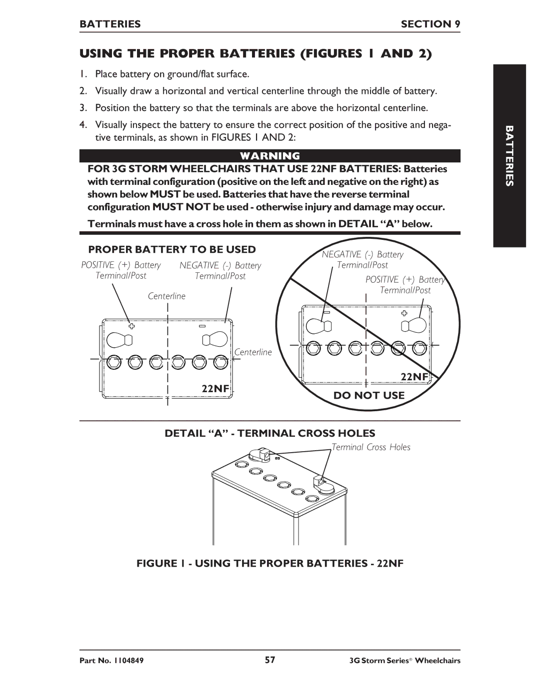 Invacare Torque SP RWD Using the Proper Batteries Figures 1, Batteries Section, Proper Battery to be Used, Do not USE 