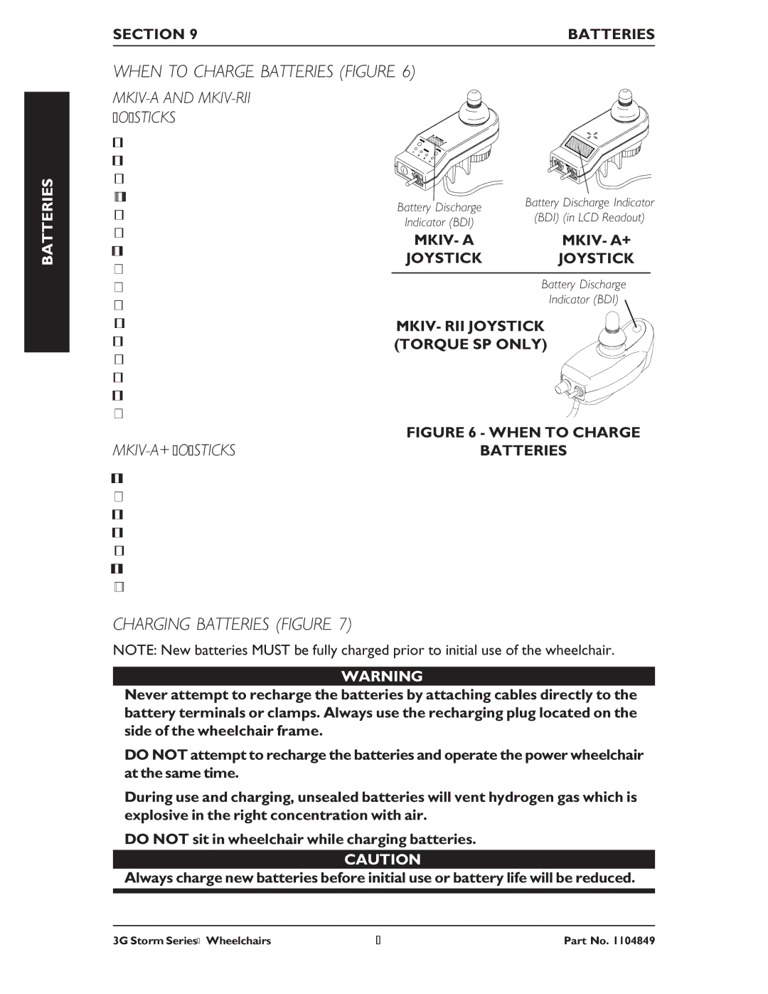 Invacare Torque SP RWD When to Charge Batteries Figure, Charging Batteries Figure, MKIV-A and MKIV-RII Joysticks 
