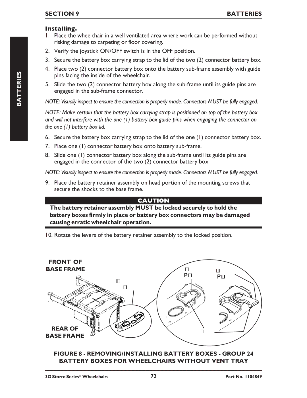 Invacare Torque SP RWD, Ranger X RWD, Arrow RWD service manual Section Batteries, Base FRAMELocked Unlocked 