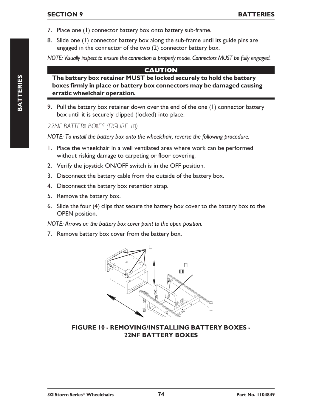 Invacare Arrow RWD, Torque SP RWD 22NF Battery Boxes Figure, REMOVING/INSTALLING Battery Boxes 22NF Battery Boxes 