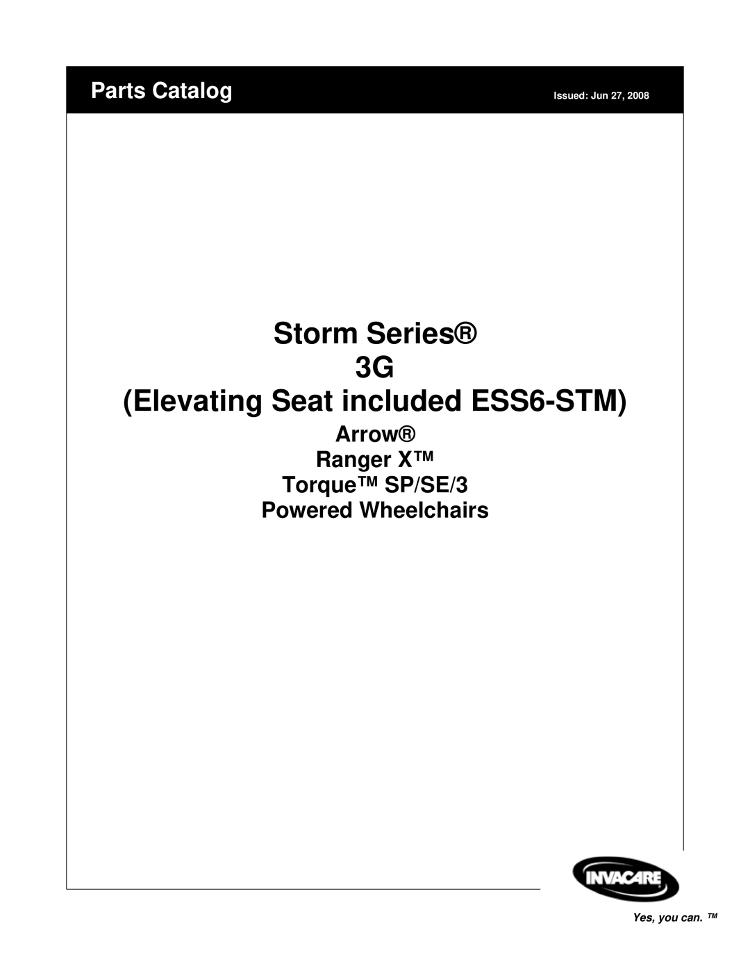 Invacare TorqueTM SP manual Storm Series Elevating Seat included ESS6-STM, Arrow Ranger Torque SP/SE/3 Powered Wheelchairs 