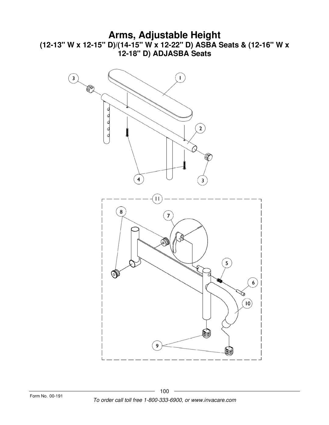 Invacare TorqueTM SP, TorqueTM SE, TorqueTM 3, Ranger XTM, Arrow manual Arms, Adjustable Height 