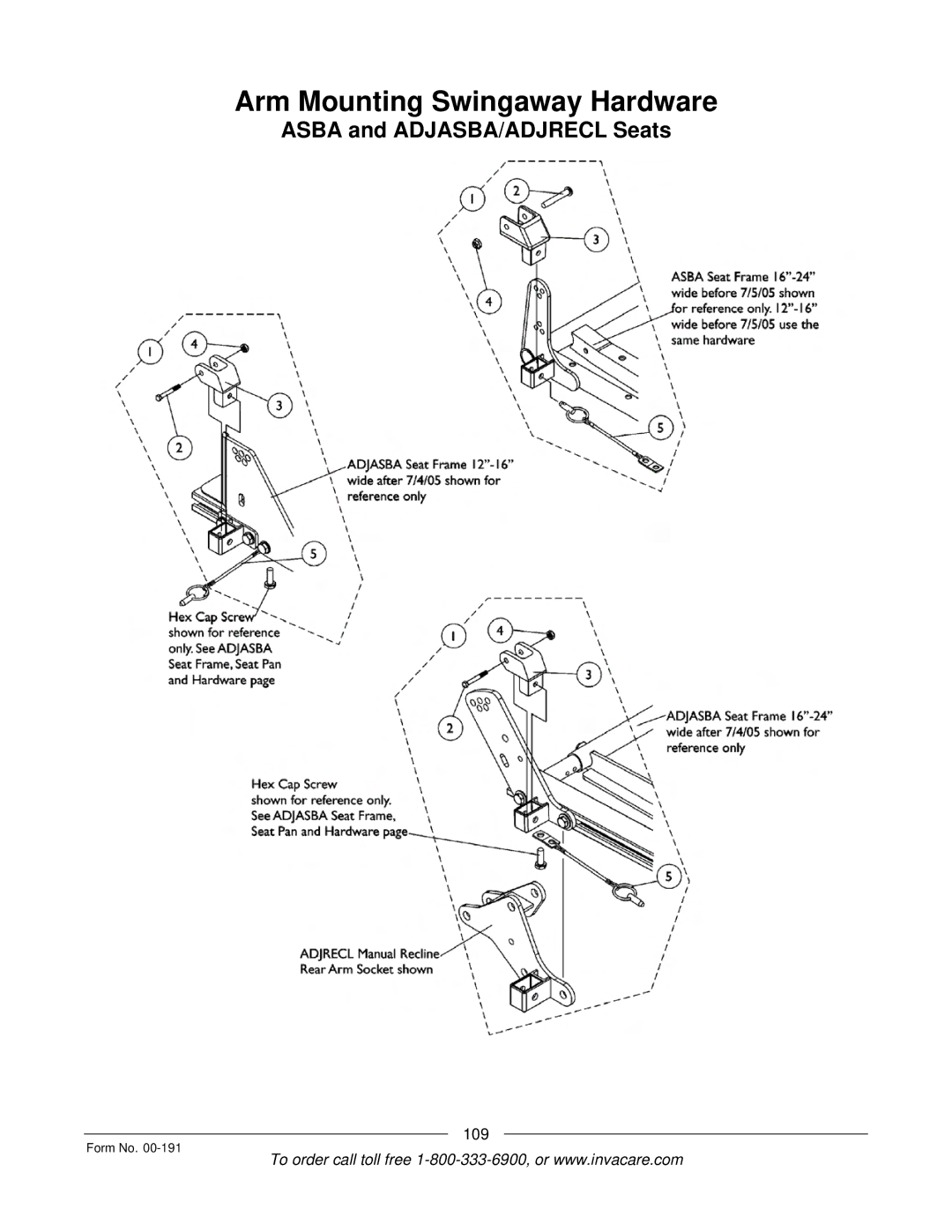 Invacare TorqueTM SE, TorqueTM SP, TorqueTM 3, Ranger XTM, Arrow manual Arm Mounting Swingaway Hardware 