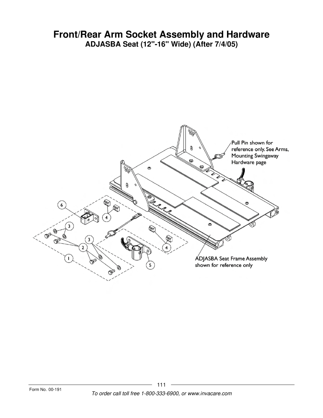 Invacare TorqueTM 3, TorqueTM SE, TorqueTM SP, Ranger XTM, Arrow manual Front/Rear Arm Socket Assembly and Hardware 