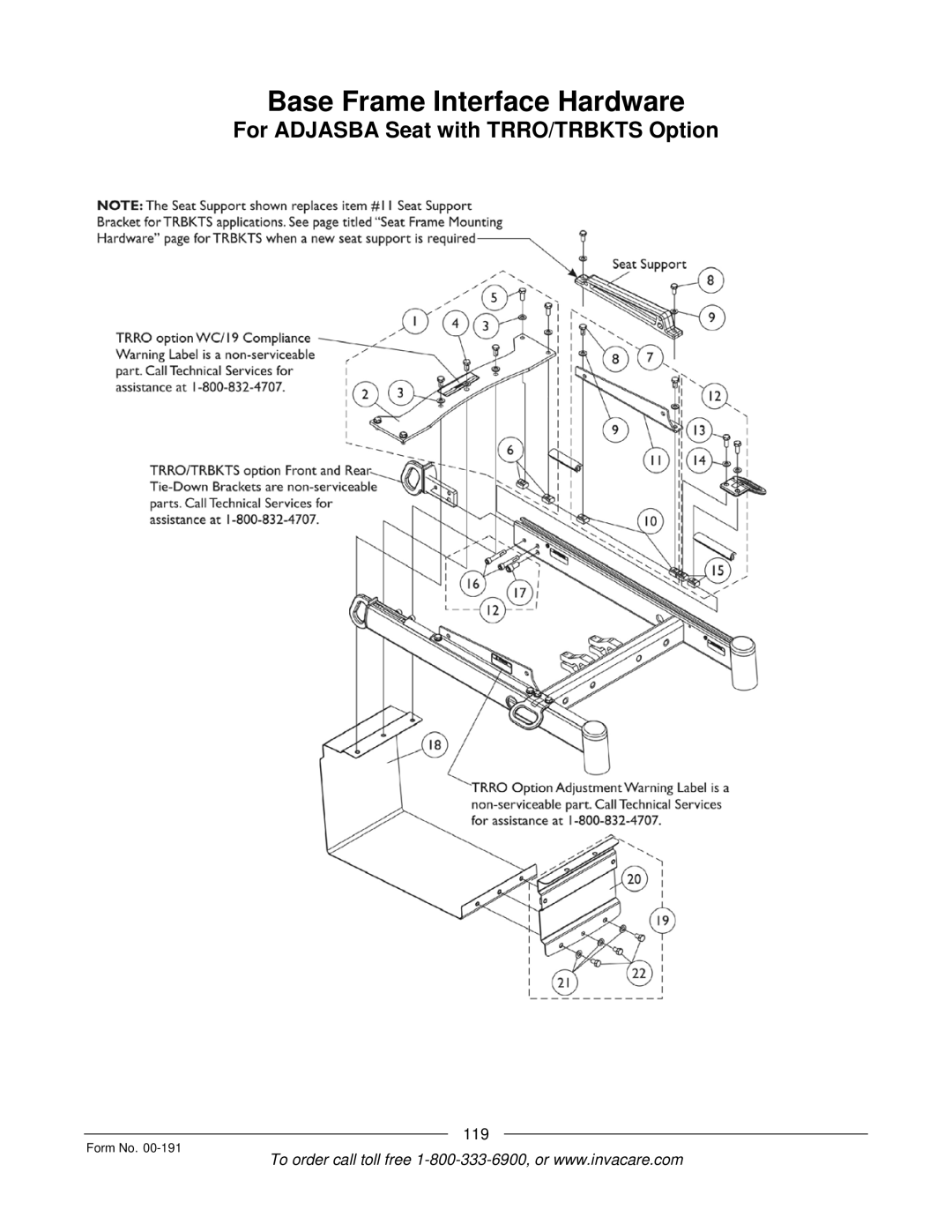 Invacare TorqueTM SE, TorqueTM SP, TorqueTM 3, Ranger XTM, Arrow manual Base Frame Interface Hardware 