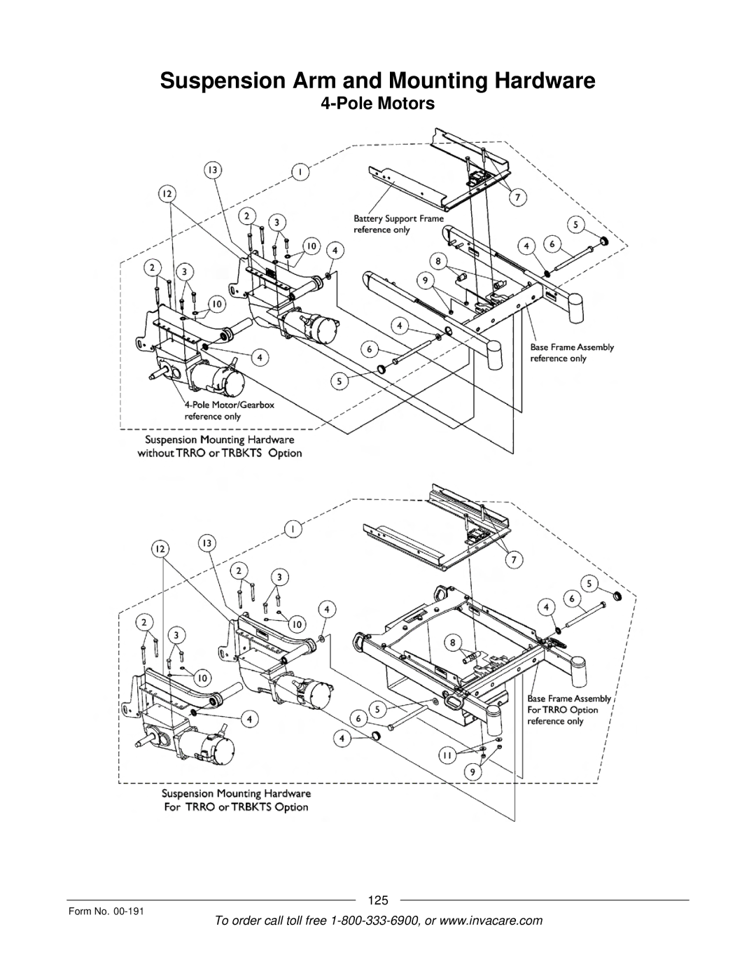 Invacare TorqueTM SP, TorqueTM SE, TorqueTM 3, Ranger XTM, Arrow manual Suspension Arm and Mounting Hardware 