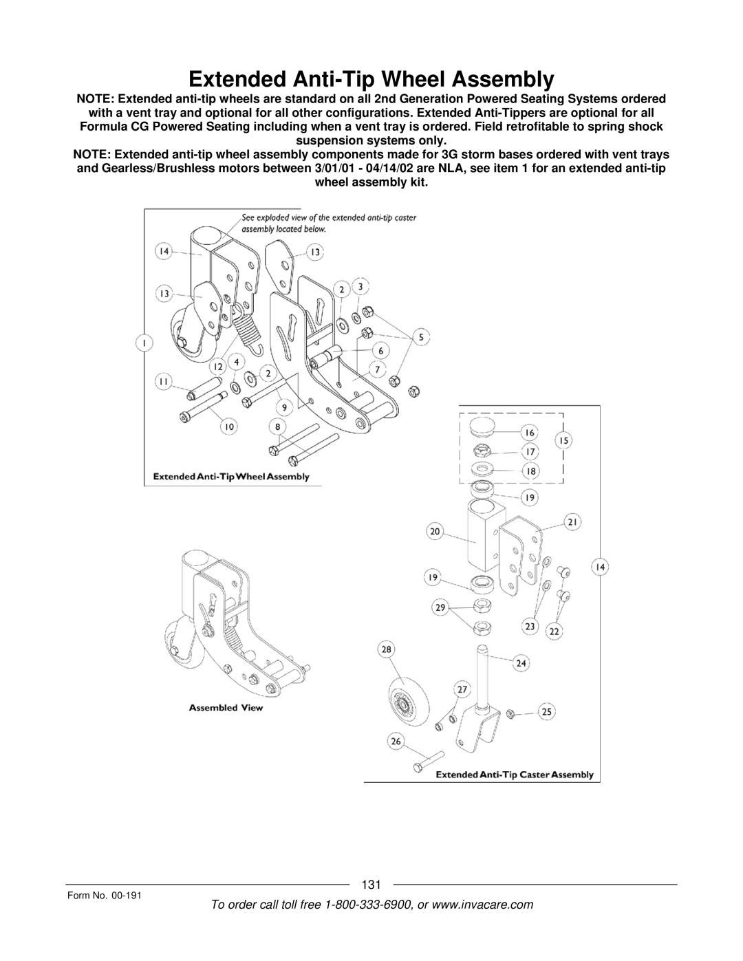 Invacare TorqueTM 3, TorqueTM SE, TorqueTM SP, Ranger XTM, Arrow manual Extended Anti-Tip Wheel Assembly 