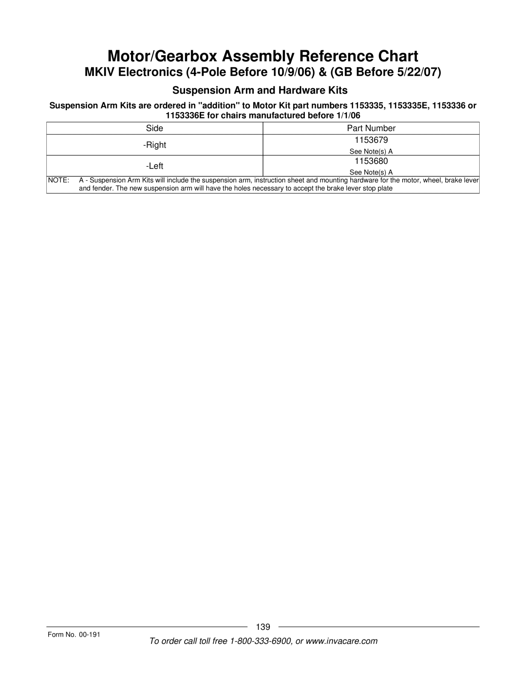 Invacare TorqueTM SE, TorqueTM SP, Arrow Suspension Arm and Hardware Kits, 1153336E for chairs manufactured before 1/1/06 