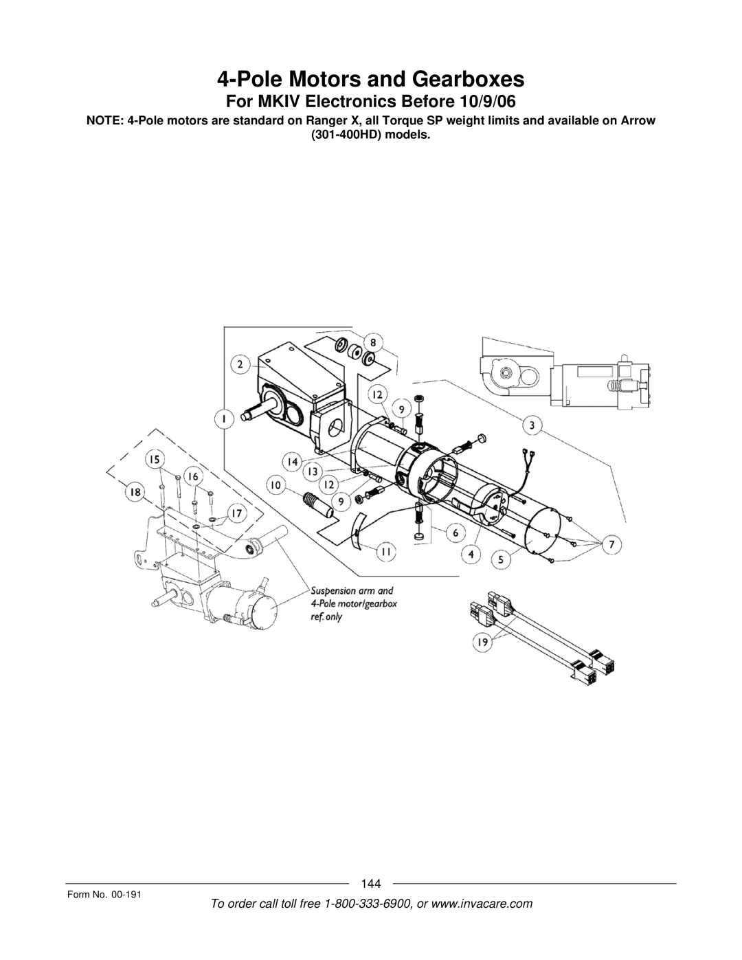 Invacare TorqueTM SE, TorqueTM SP, TorqueTM 3, Ranger XTM, Arrow manual Pole Motors and Gearboxes 