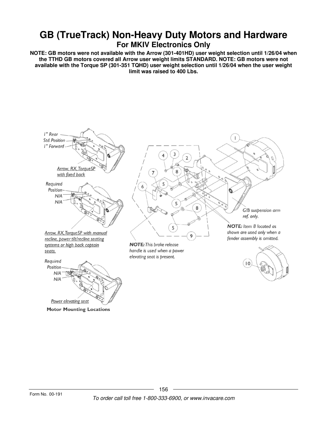 Invacare TorqueTM 3, TorqueTM SE, TorqueTM SP GB TrueTrack Non-Heavy Duty Motors and Hardware, For Mkiv Electronics Only 