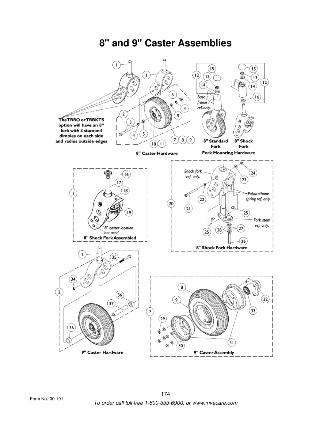 Invacare TorqueTM SE, TorqueTM SP, TorqueTM 3, Ranger XTM, Arrow manual Caster Assemblies 