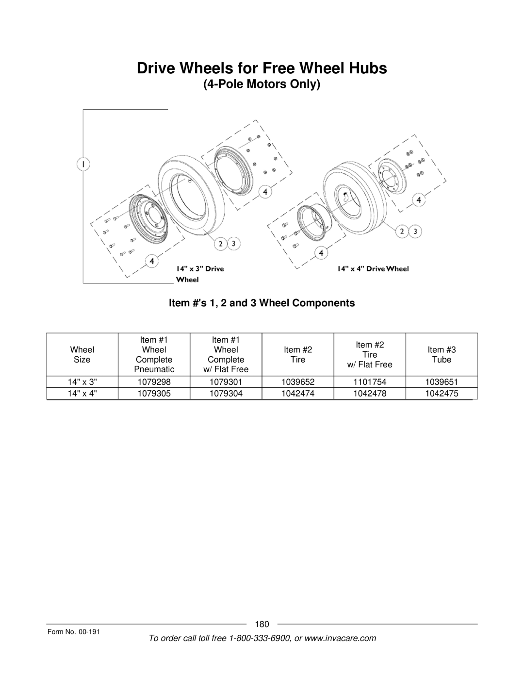 Invacare TorqueTM SP, TorqueTM SE, TorqueTM 3, Arrow Drive Wheels for Free Wheel Hubs, Item #s 1, 2 and 3 Wheel Components 