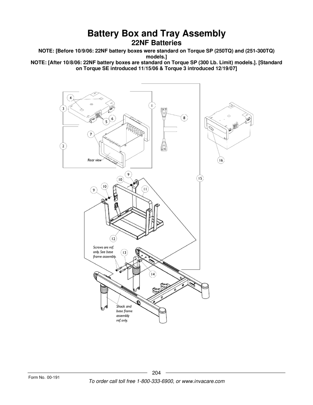 Invacare TorqueTM SE, TorqueTM SP, TorqueTM 3, Ranger XTM, Arrow manual Battery Box and Tray Assembly 