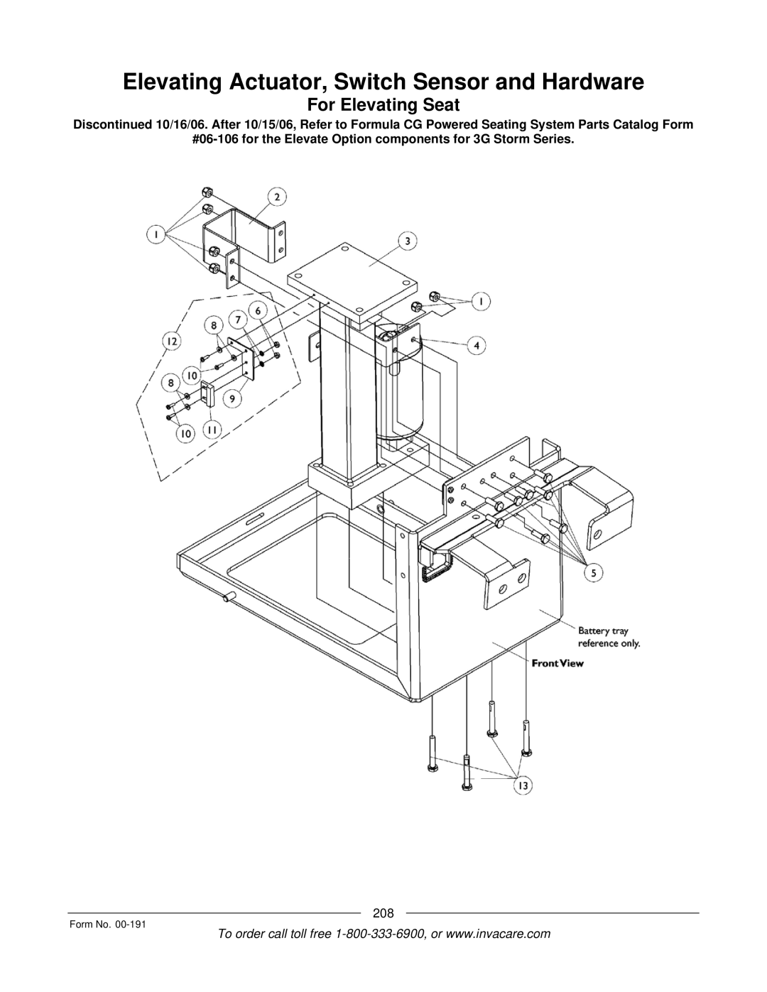 Invacare Arrow, TorqueTM SE, TorqueTM SP, TorqueTM 3, Ranger XTM manual Elevating Actuator, Switch Sensor and Hardware 