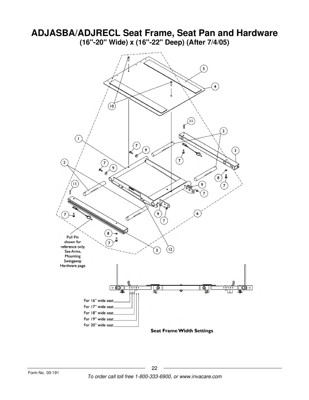 Invacare Ranger XTM, TorqueTM SE, TorqueTM SP, TorqueTM 3, Arrow manual ADJASBA/ADJRECL Seat Frame, Seat Pan and Hardware 