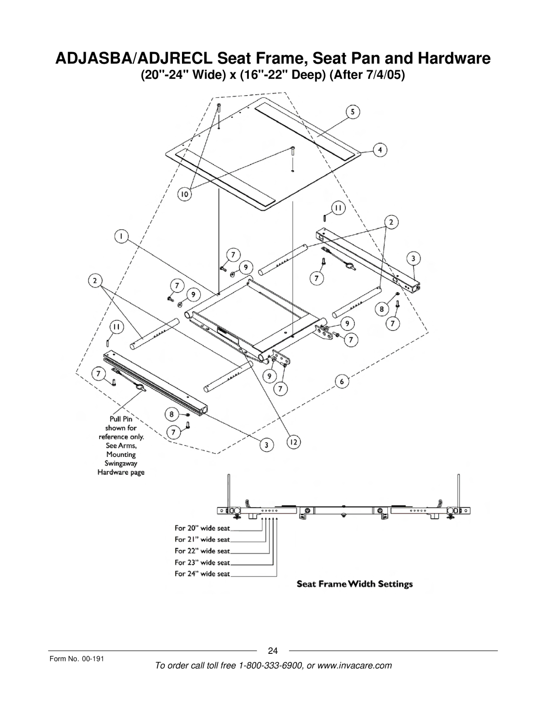 Invacare TorqueTM SE, TorqueTM SP, TorqueTM 3, Ranger XTM, Arrow manual ADJASBA/ADJRECL Seat Frame, Seat Pan and Hardware 