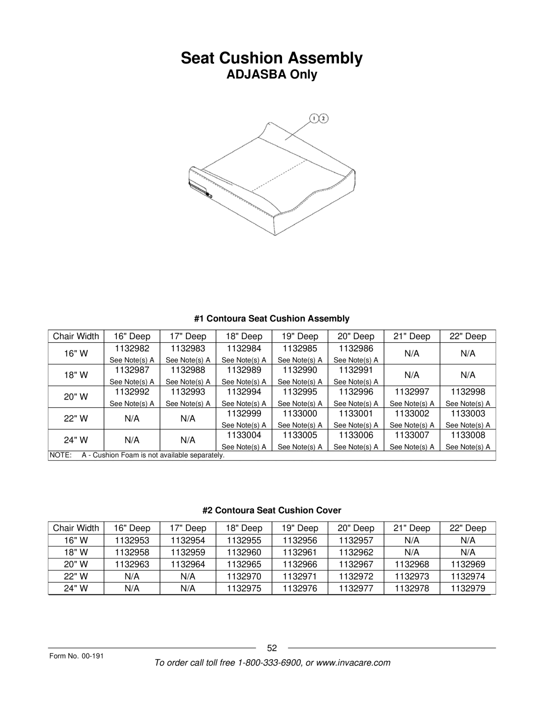 Invacare Ranger XTM, TorqueTM SE, TorqueTM SP, TorqueTM 3, Arrow manual Seat Cushion Assembly, Adjasba Only 