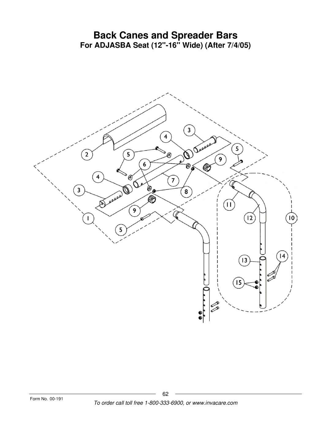 Invacare Ranger XTM, TorqueTM SE, TorqueTM SP, TorqueTM 3, Arrow manual Back Canes and Spreader Bars 