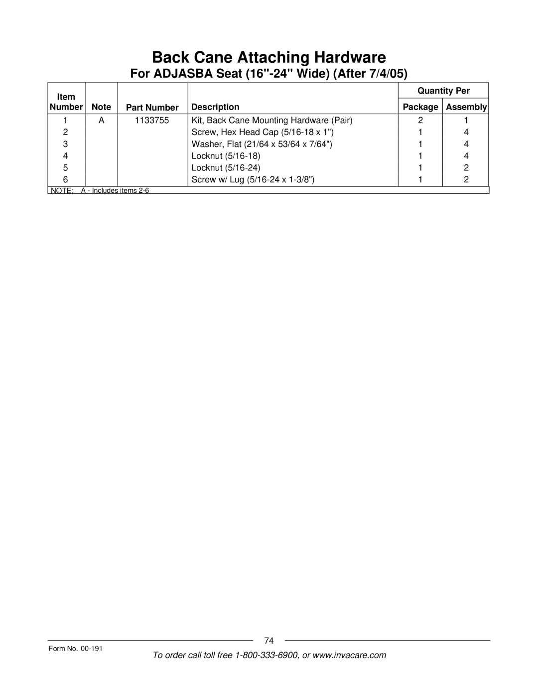 Invacare TorqueTM SE, TorqueTM SP, TorqueTM 3, Ranger XTM, Arrow Quantity Per Number Part Number Description Package Assembly 