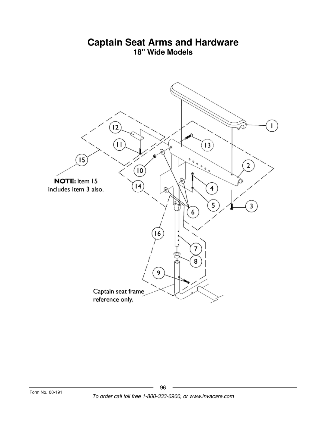 Invacare TorqueTM 3, TorqueTM SE, TorqueTM SP, Ranger XTM, Arrow manual Captain Seat Arms and Hardware 