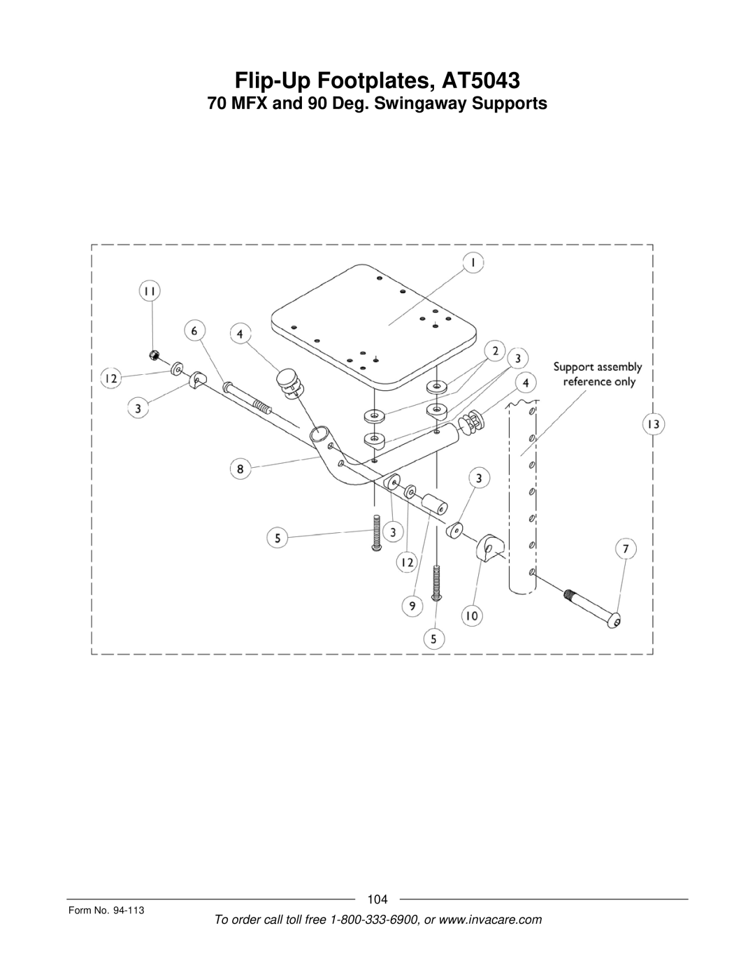 Invacare TorqueTM manual Flip-Up Footplates, AT5043, MFX and 90 Deg. Swingaway Supports 