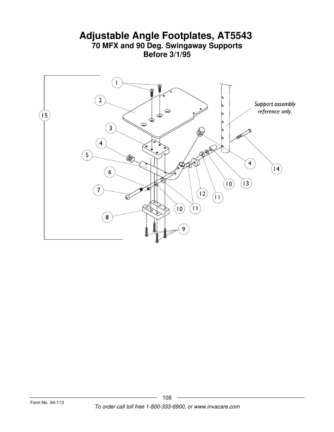 Invacare TorqueTM manual MFX and 90 Deg. Swingaway Supports Before 3/1/95 