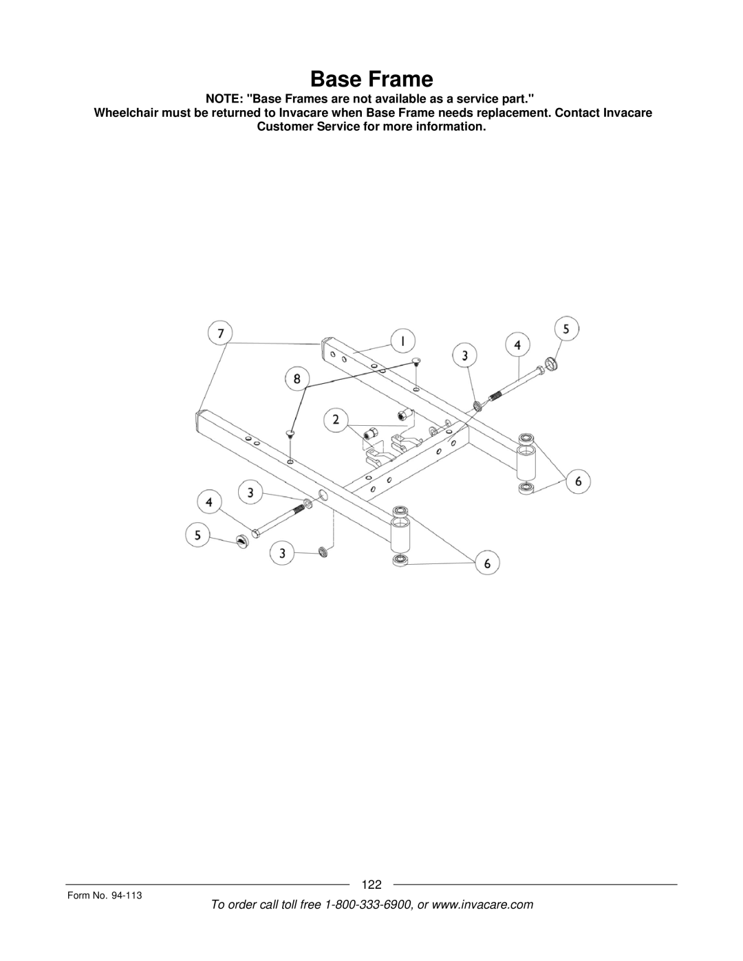 Invacare TorqueTM manual Base Frame 