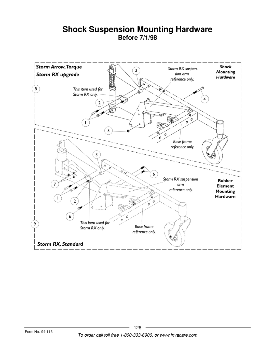 Invacare TorqueTM manual Before 7/1/98 