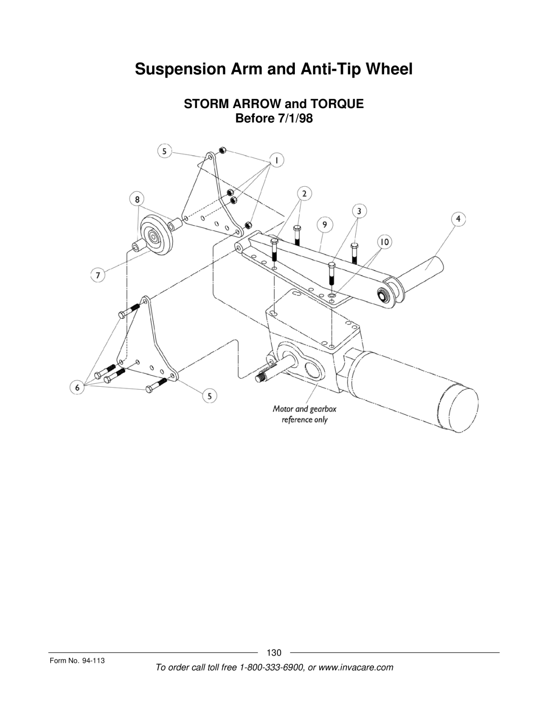 Invacare TorqueTM manual Suspension Arm and Anti-Tip Wheel, Storm Arrow and Torque Before 7/1/98 