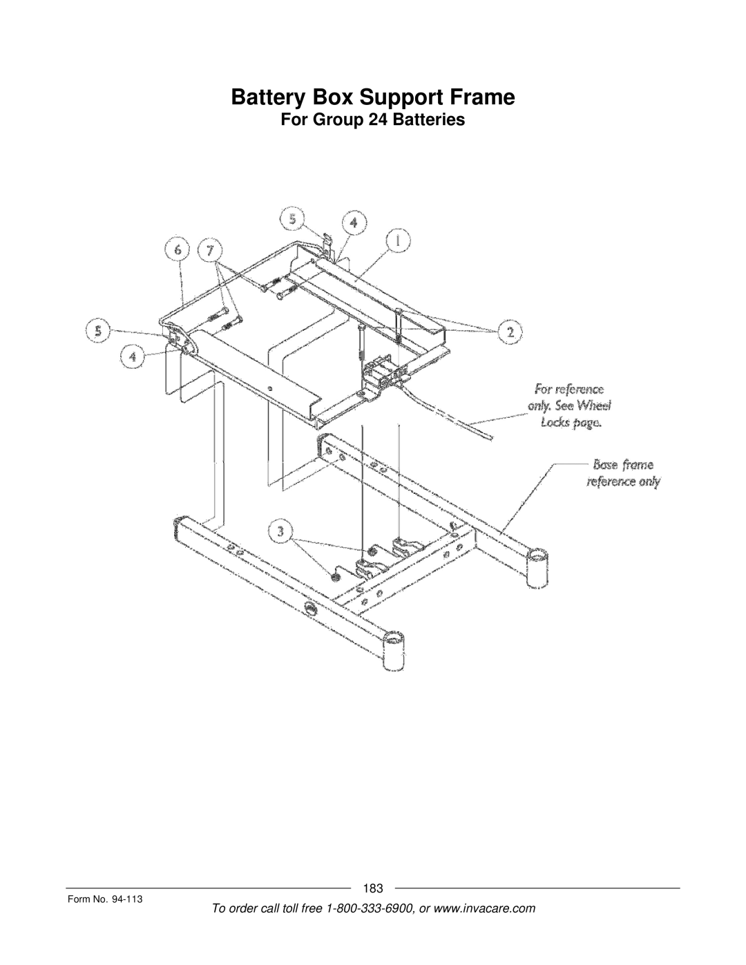 Invacare TorqueTM manual Battery Box Support Frame, For Group 24 Batteries 