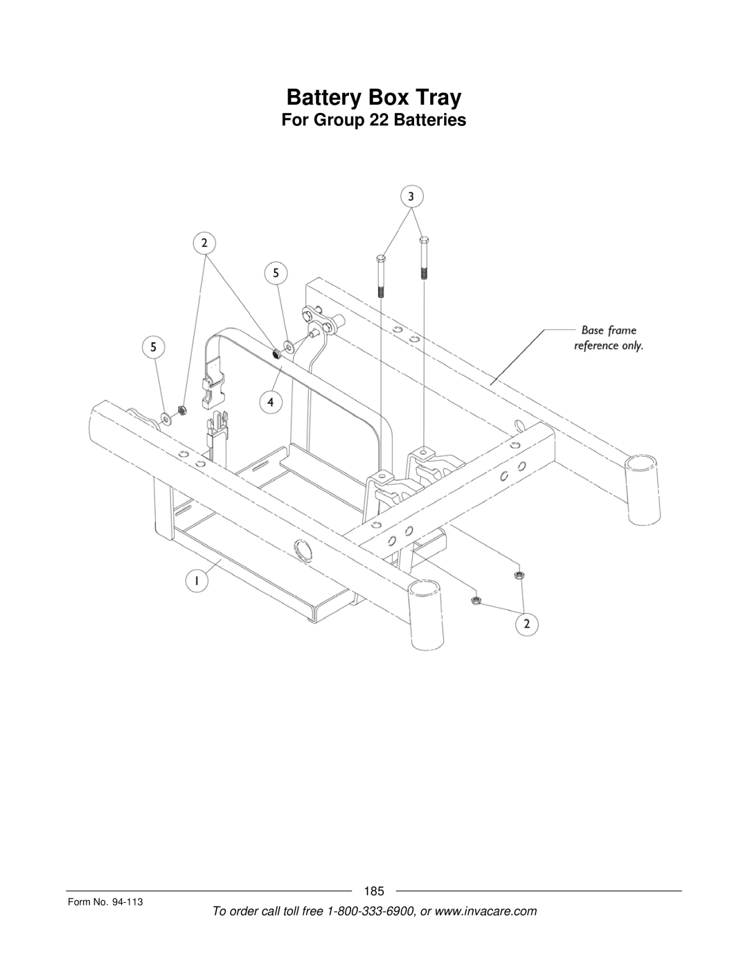 Invacare TorqueTM manual Battery Box Tray, For Group 22 Batteries 