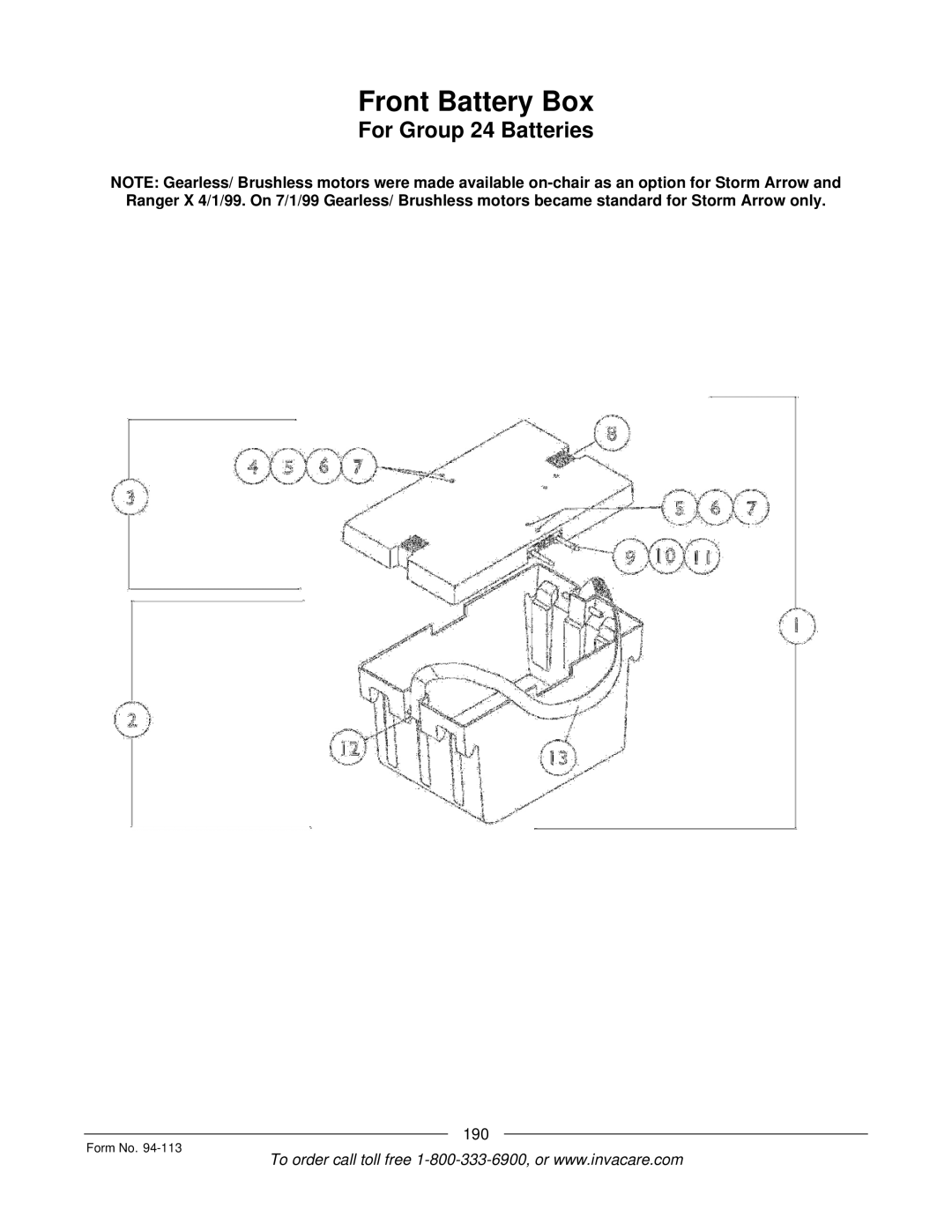 Invacare TorqueTM manual Front Battery Box, For Group 24 Batteries 