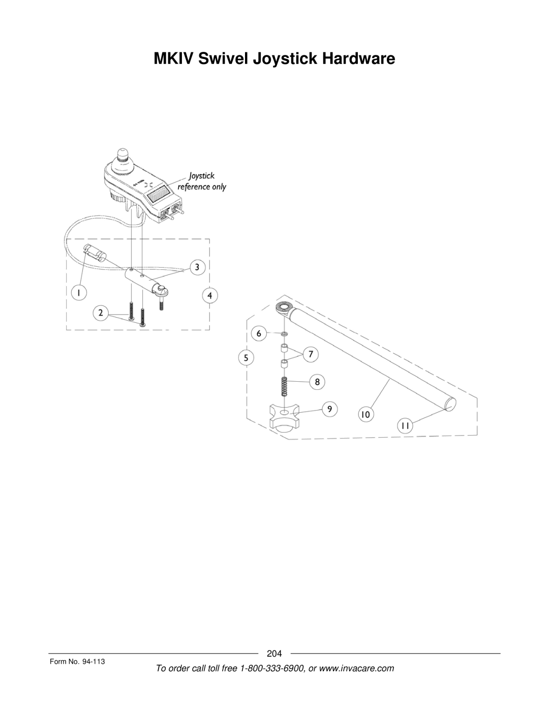 Invacare TorqueTM manual Mkiv Swivel Joystick Hardware 