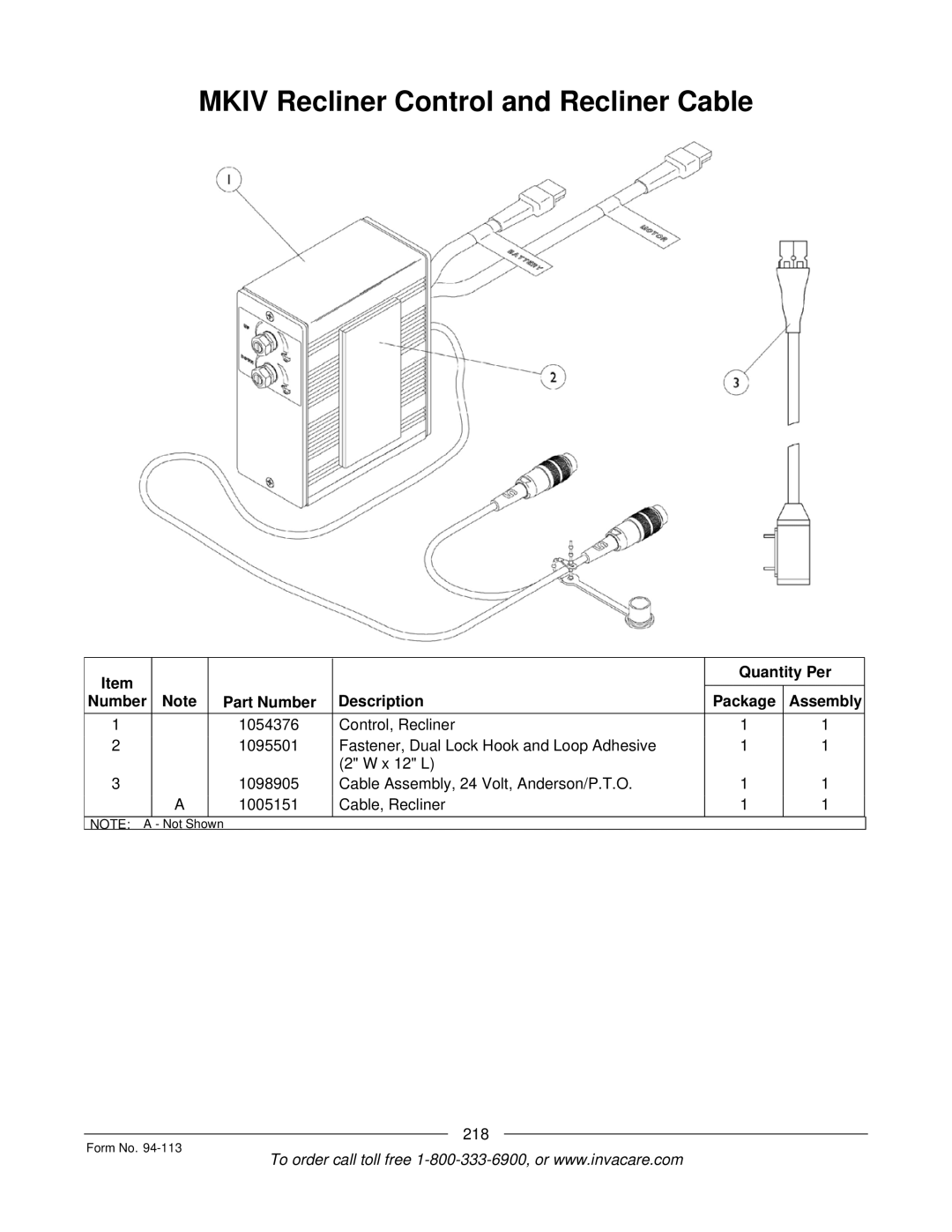 Invacare TorqueTM manual Mkiv Recliner Control and Recliner Cable 