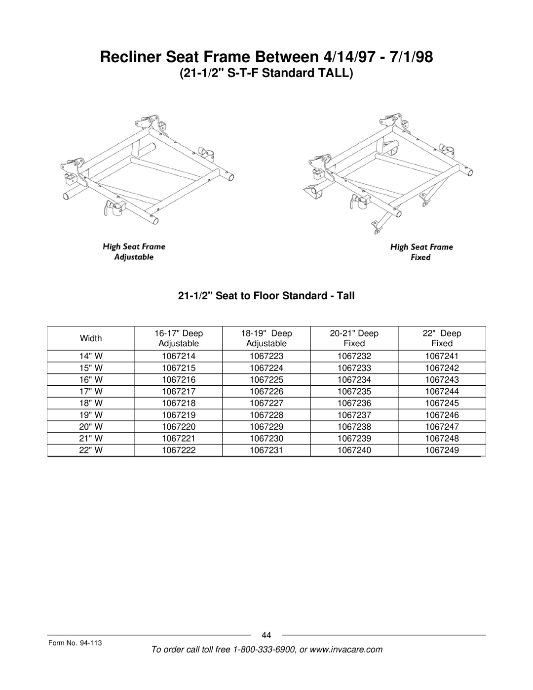 Invacare TorqueTM manual 21-1/2 S-T-F Standard Tall, 21-1/2 Seat to Floor Standard Tall 