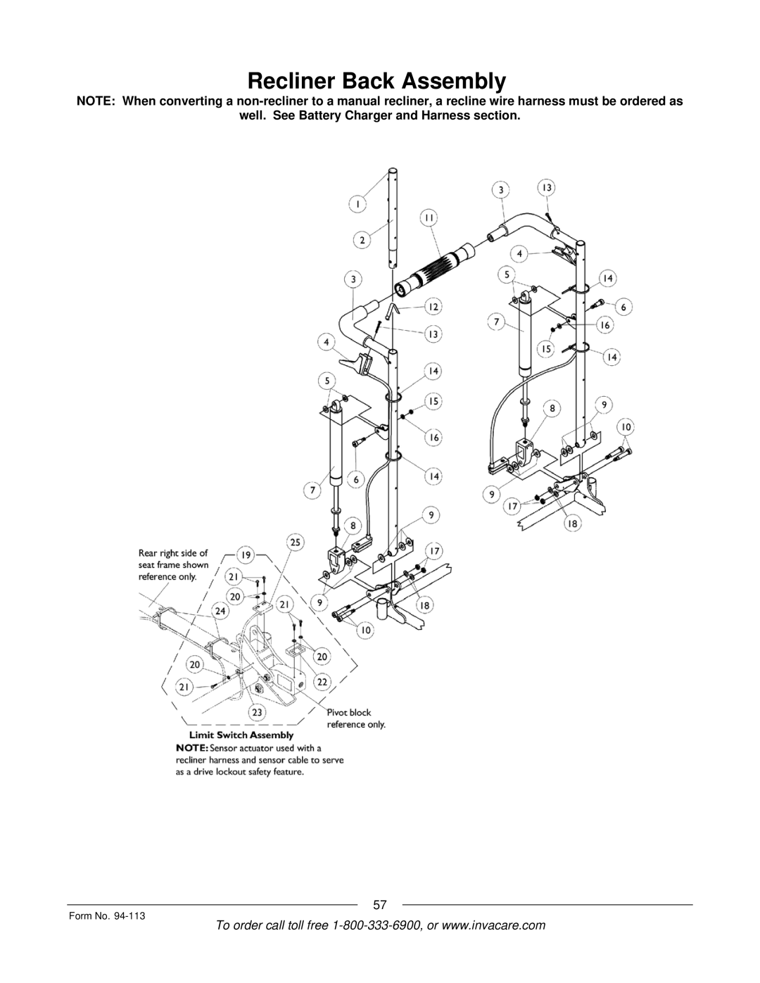 Invacare TorqueTM manual Recliner Back Assembly 