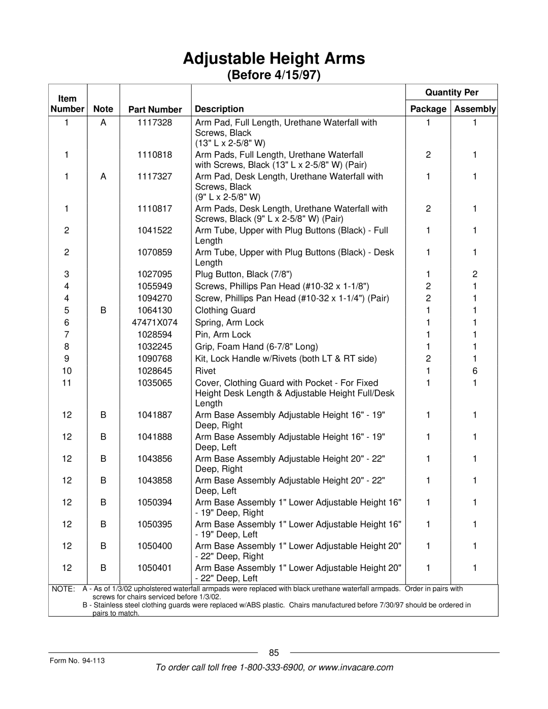 Invacare TorqueTM manual Quantity Per Number Part Number Description Package Assembly 