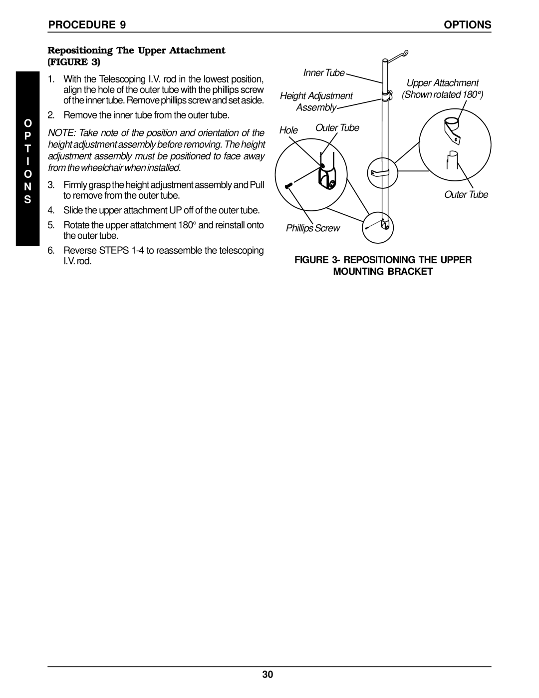 Invacare TRACER EX manual Repositioning The Upper Attachment Figure, Outer Tube Phillips Screw 